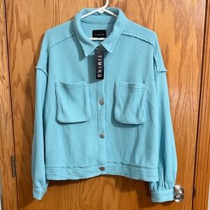Timing Turquoise Waffle Knit Utility Jacket